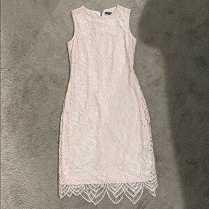 Sharagano Cream Sheath Midi Dress Sleeveless Crew Neck